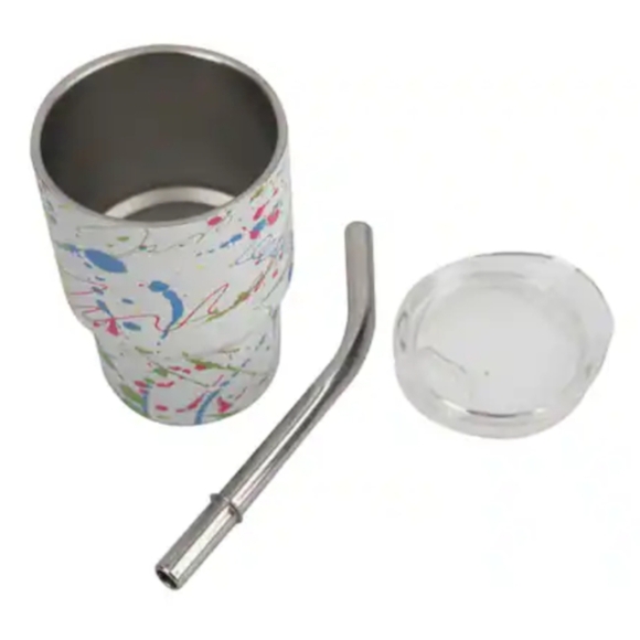 Colorful Splatter Mini Tumbler with Metal Straw - Picture 2 of 3